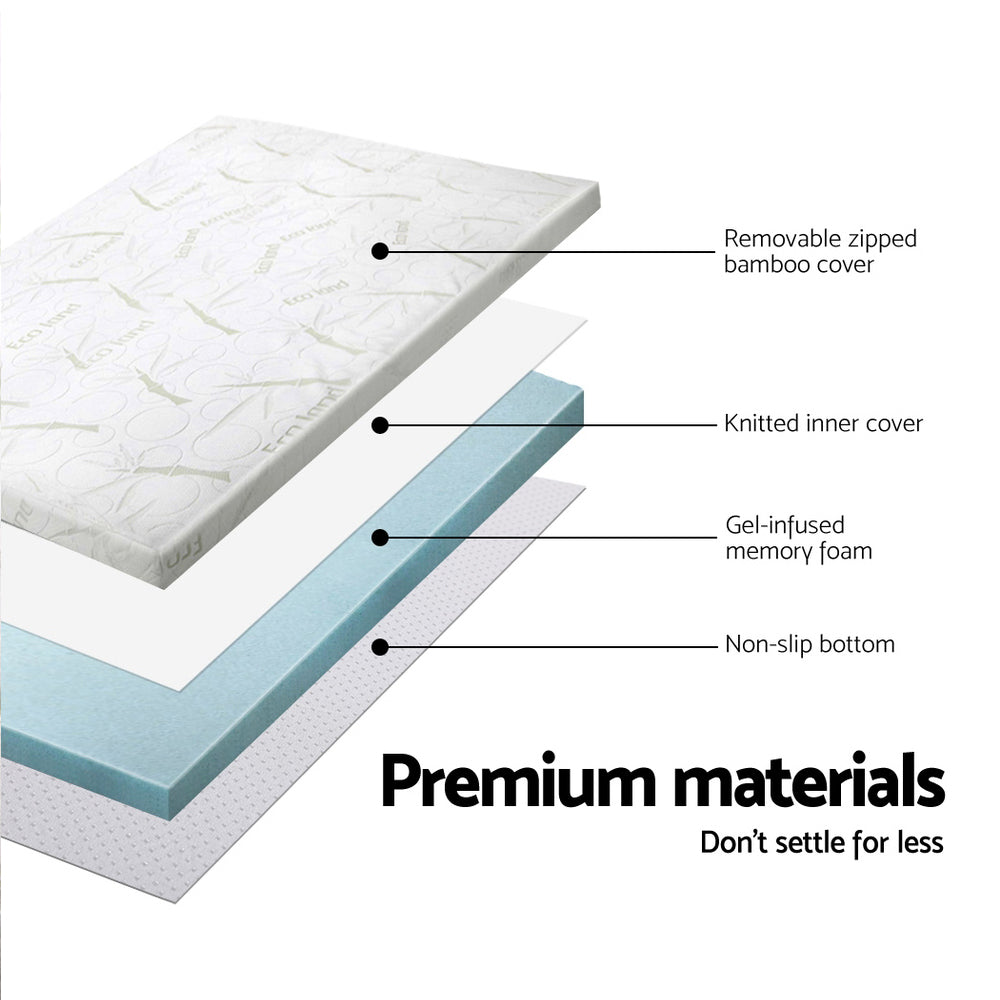 Giselle Bedding COOL GEL Memory Foam Mattress Topper BAMBOO Cover Queen 8CM Mat - House Things Furniture > Mattresses