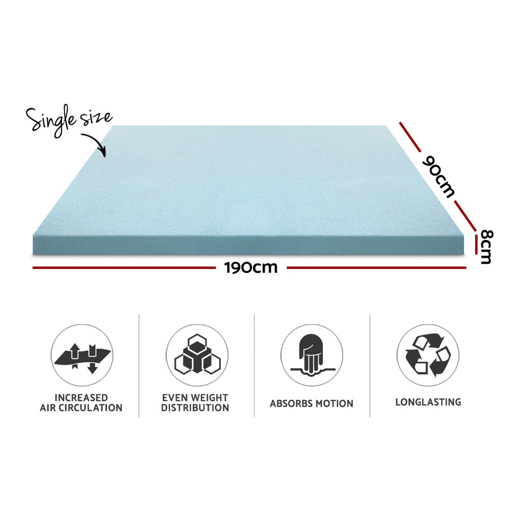 Giselle Bedding COOL GEL Memory Foam Mattress Topper BAMBOO Cover Single 8CM Mat - House Things Furniture > Mattresses