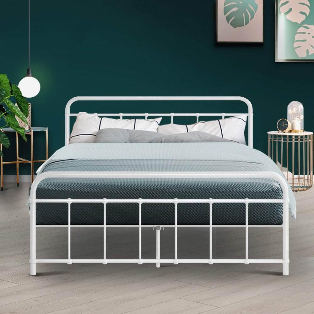 Metal Bed Frame Double Size Leob White - House Things Furniture > Bedroom
