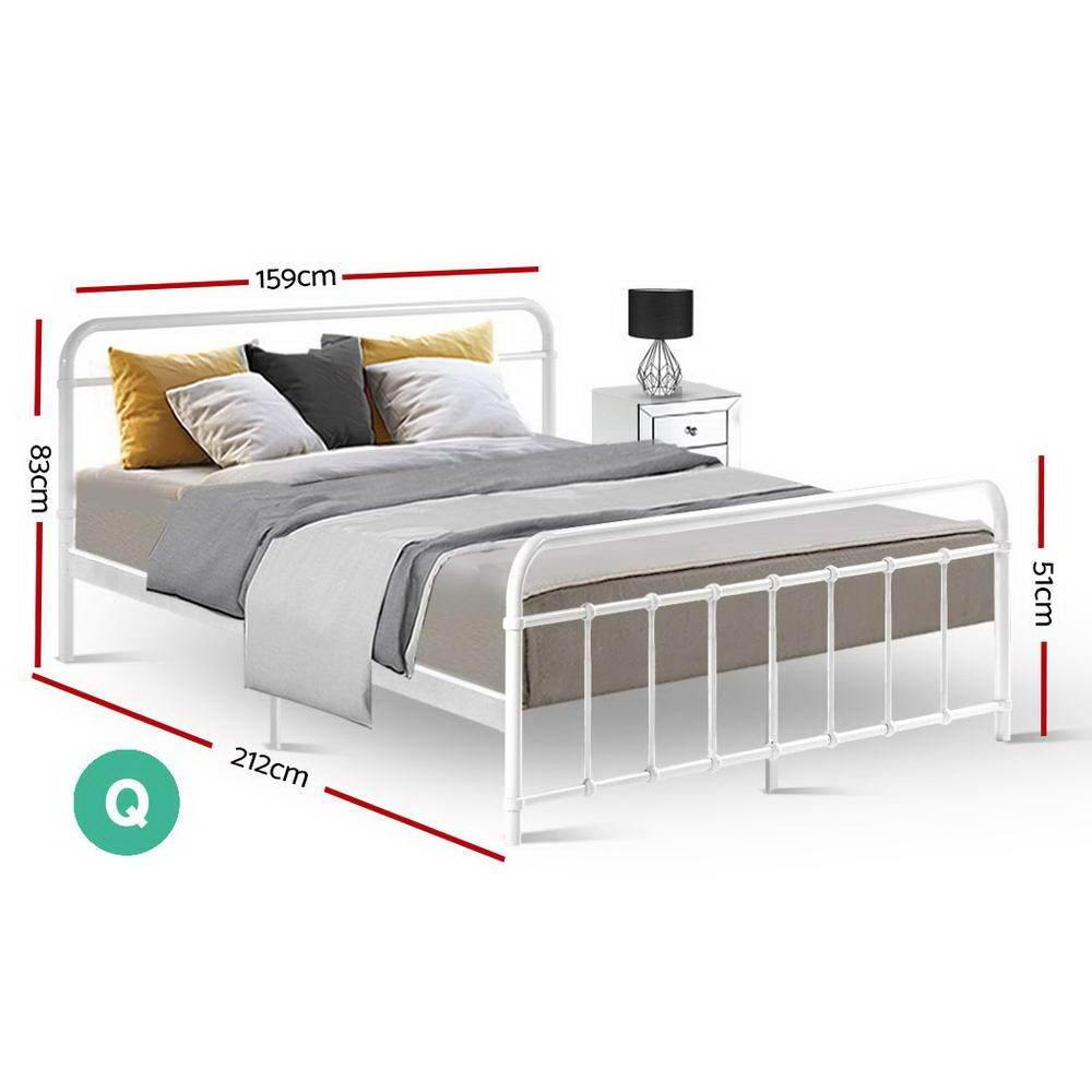 Metal Bed Frame Queen Size Leon White - House Things Furniture > Bedroom