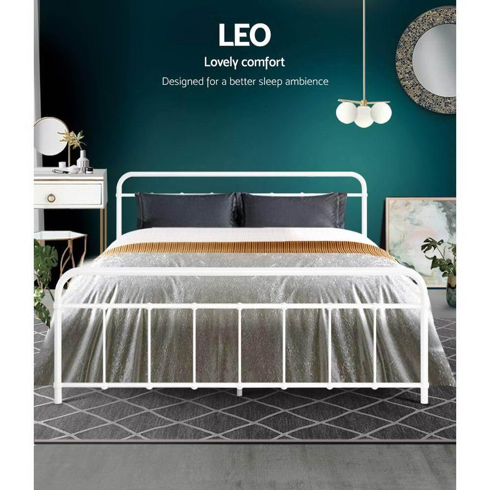 Metal Bed Frame Queen Size Leon White - House Things Furniture > Bedroom