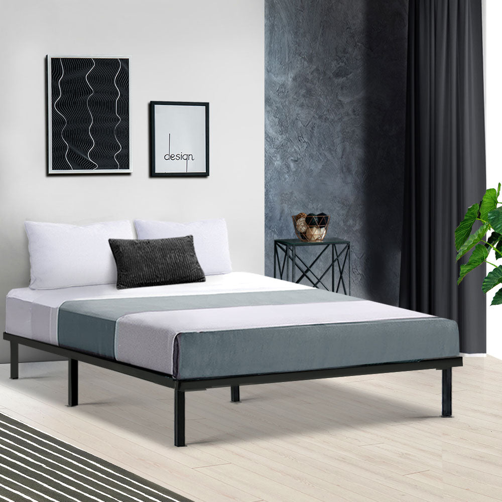 TED Metal Bed Frame Double Size Base Wooden Black - House Things Furniture > Bedroom