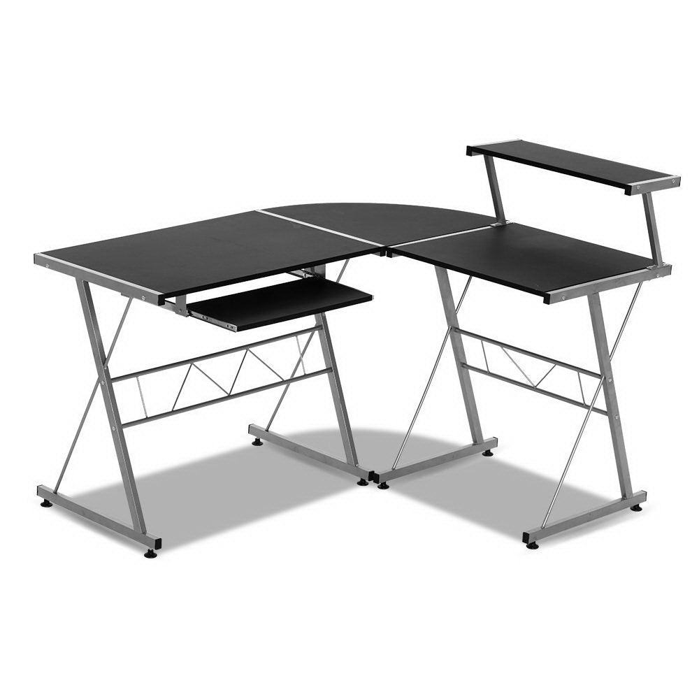 Corner Metal Pull Out Table Desk - Black - House Things Furniture > Office