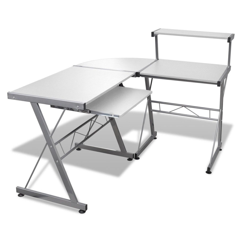 Corner Metal Pull Out Table Desk - White - House Things Furniture > Office