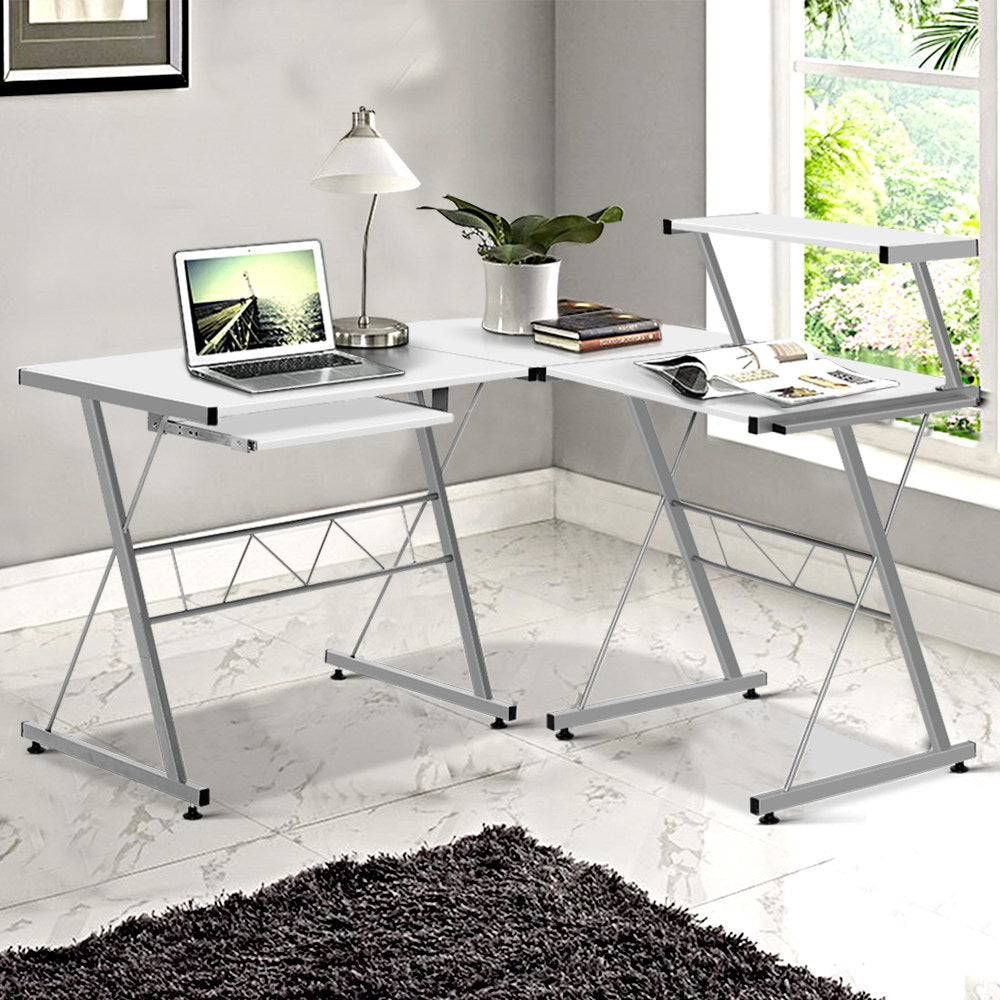 Corner Metal Pull Out Table Desk - White - House Things Furniture > Office