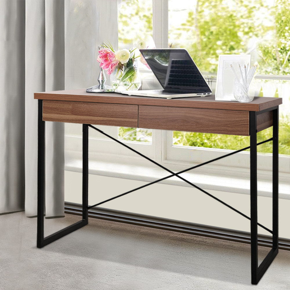 Metal Desk with Drawer - Walnut - House Things Furniture > Office