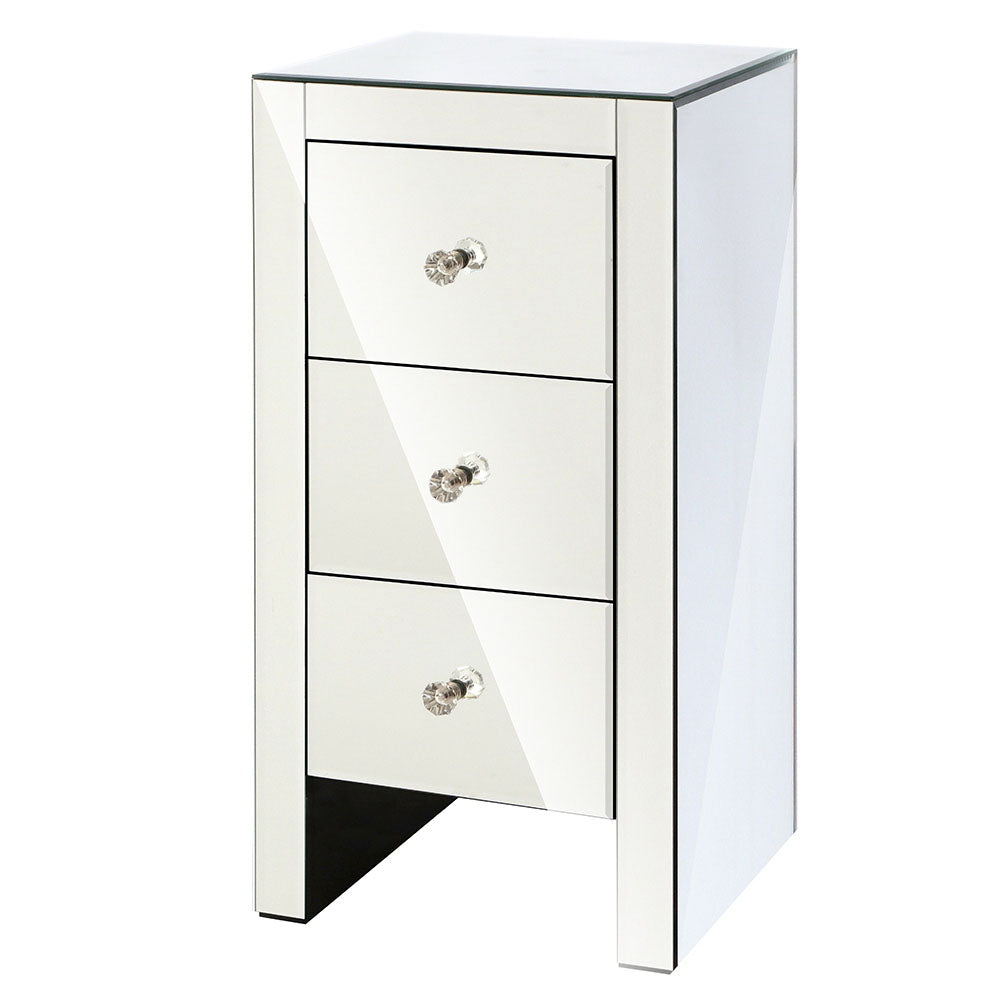 Mirrored Bedside table Drawers Furniture Mirror Glass Quenn Silver - House Things Furniture > Bedroom