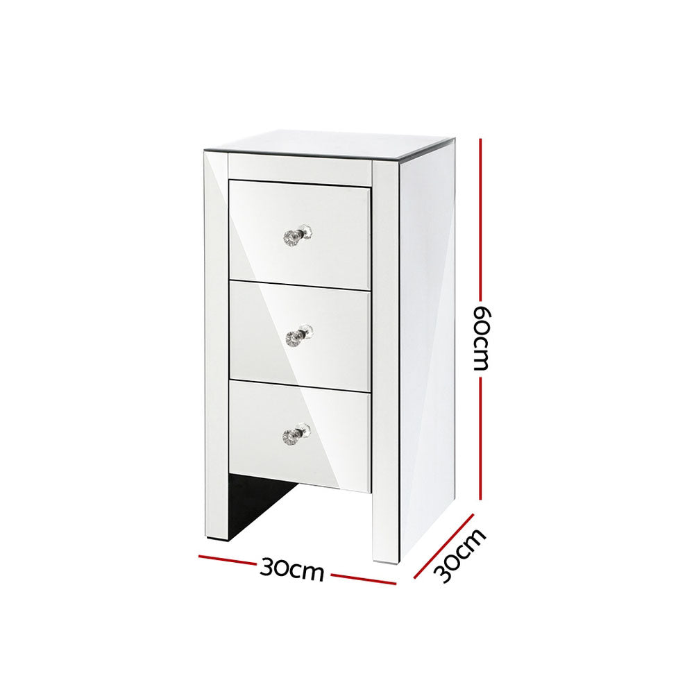 Mirrored Bedside table Drawers Furniture Mirror Glass Quenn Silver - House Things Furniture > Bedroom