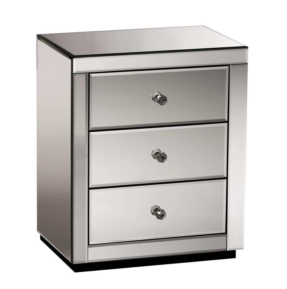 Artiss Mirrored Bedside table Drawers Furniture Mirror Glass Presia Smoky Grey - House Things Furniture > Bedroom