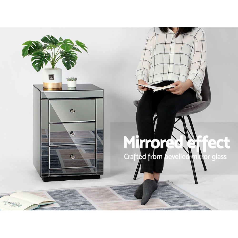 Artiss Mirrored Bedside table Drawers Furniture Mirror Glass Presia Smoky Grey - House Things Furniture > Bedroom