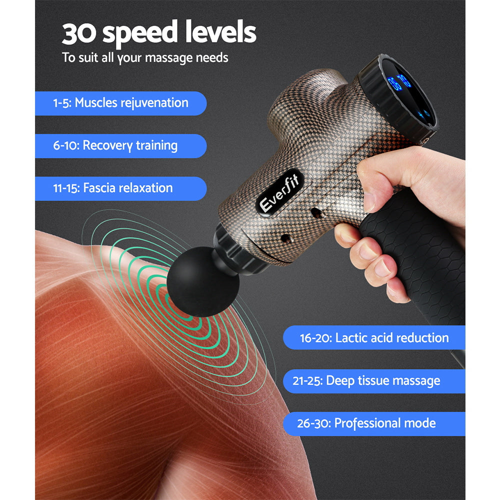 Everfit Massage Gun 6 Heads Electric Massager LCD Vibration Percussion Therapy - House Things Health & Beauty > Massage