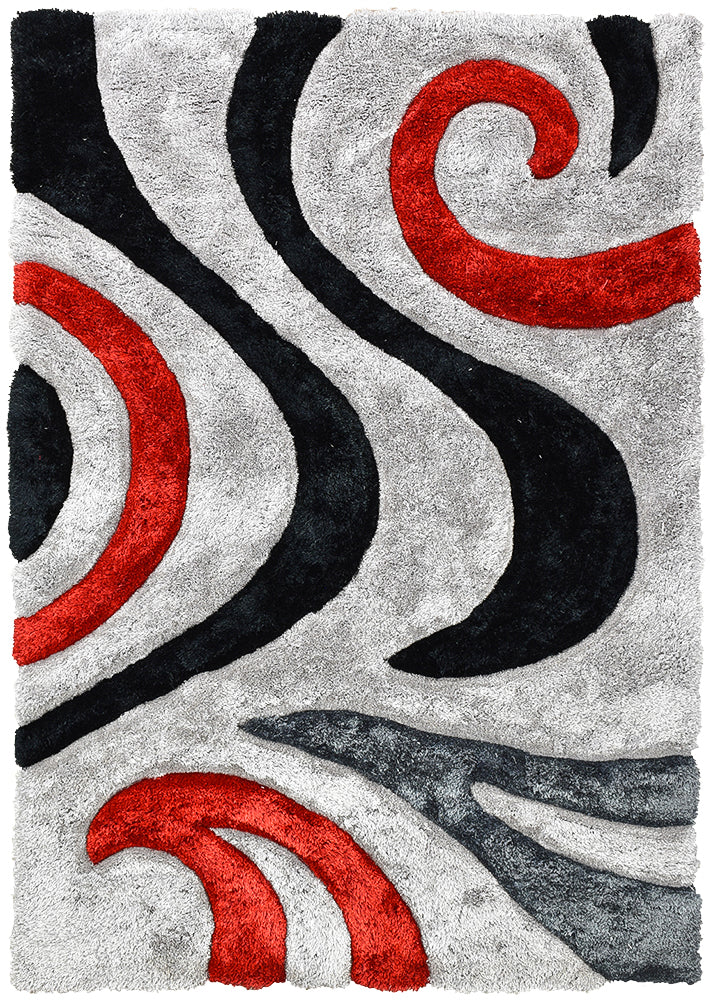 Southern Black Grey Red Rug 883 - House Things SHAGGY