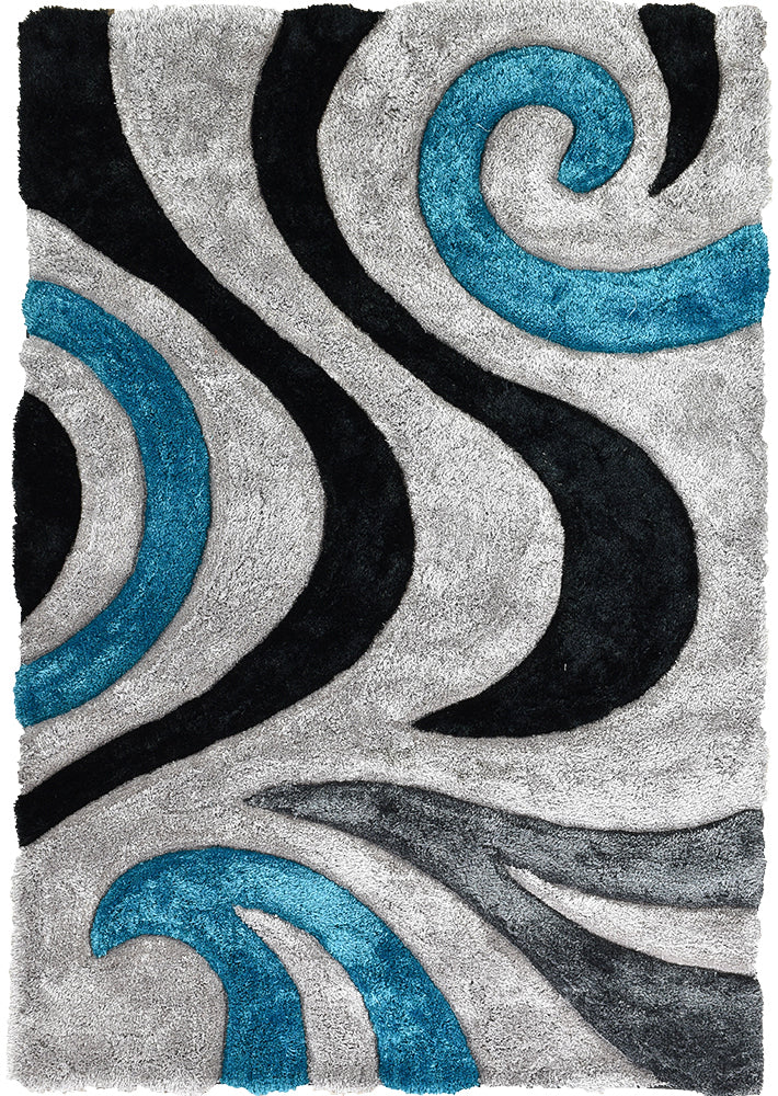 Southern Black Grey Turquoise Rug 883 - House Things SHAGGY