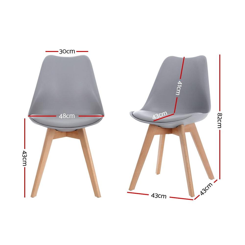 4 x Grey Dining Chairs Leather Padded Wood Legs - House Things 