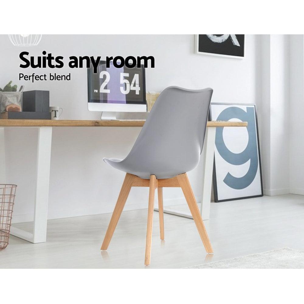 4 x Grey Dining Chairs Leather Padded Wood Legs - House Things 
