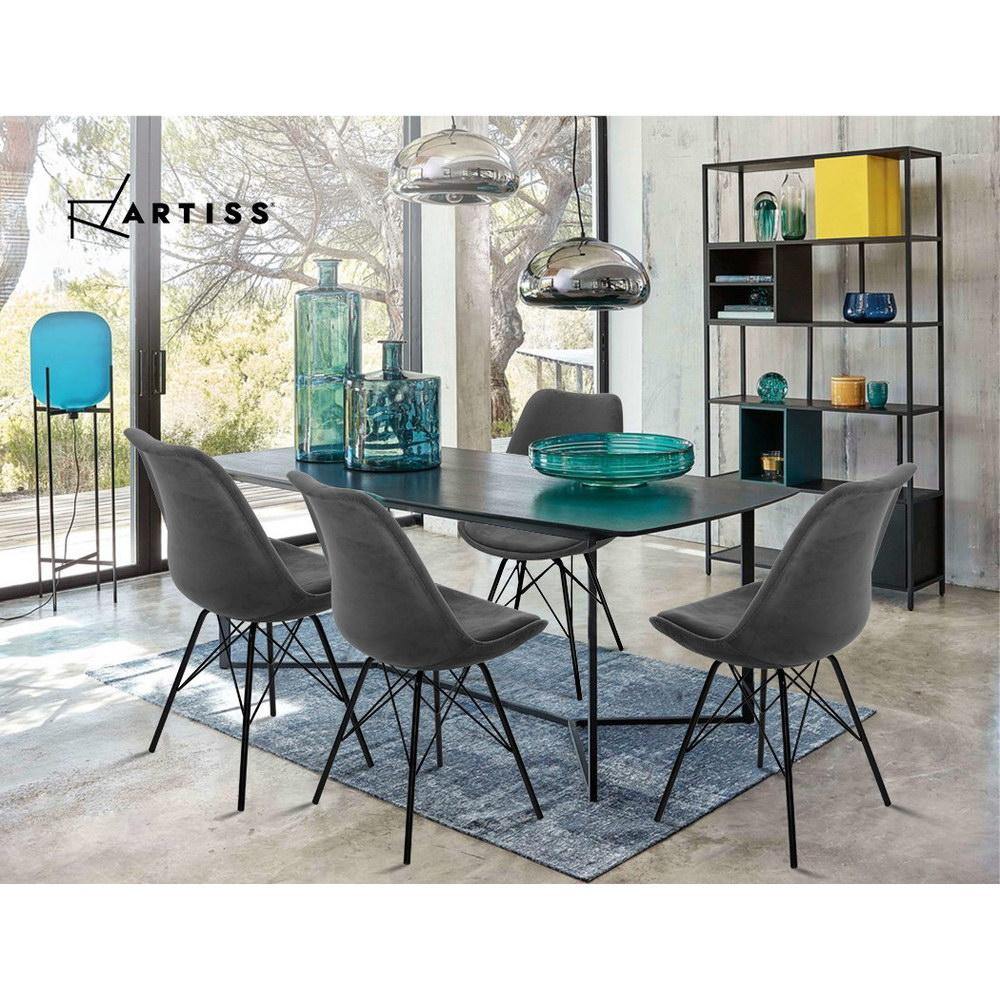 2 x Raphael Dining Chairs Padded Velvet Grey - Housethings 