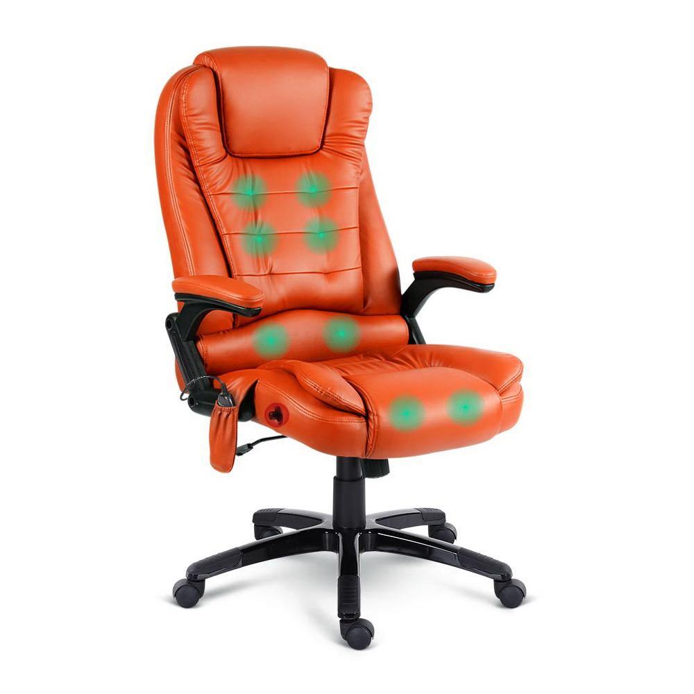 8 Point PU Leather Reclining Massage Chair - Amber - Housethings 