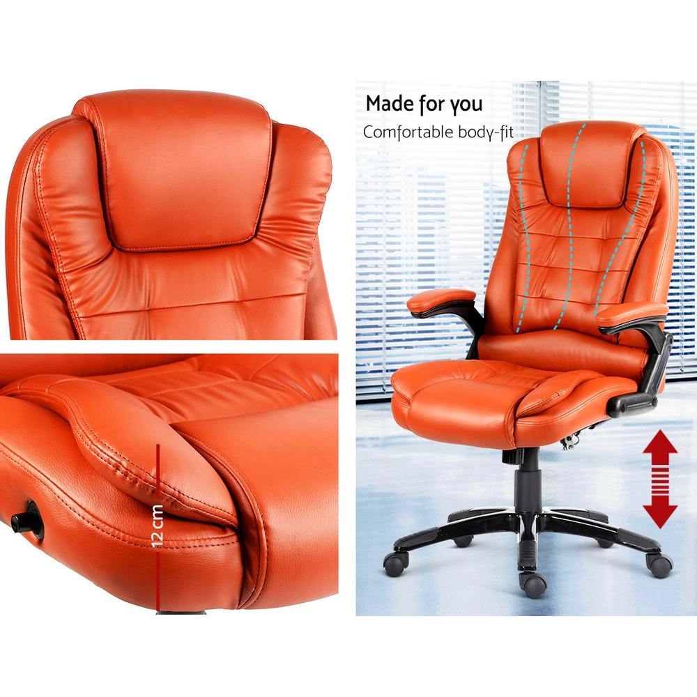 8 Point PU Leather Reclining Massage Chair - Amber - Housethings 