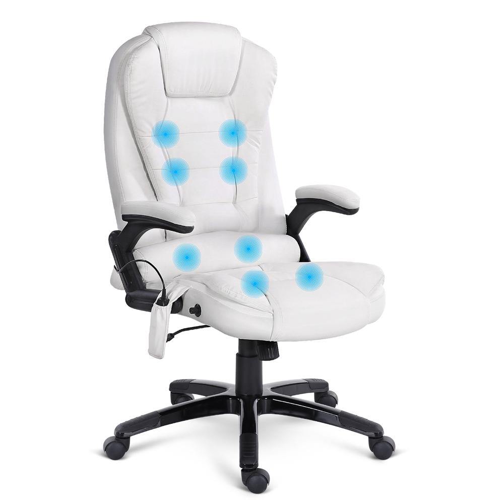 8 Point PU Leather Reclining Massage Chair - White - House Things Furniture > Office