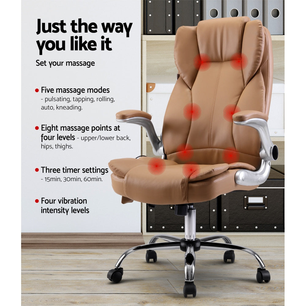Massage Office Chair 8 Point Vibration Beige - House Things Furniture > Office