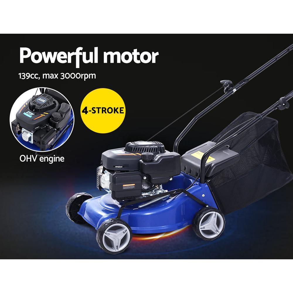 Lawn Mower 17" Petrol Powered Hand Push Engine Lawnmower Catch 4Stroke - Housethings 