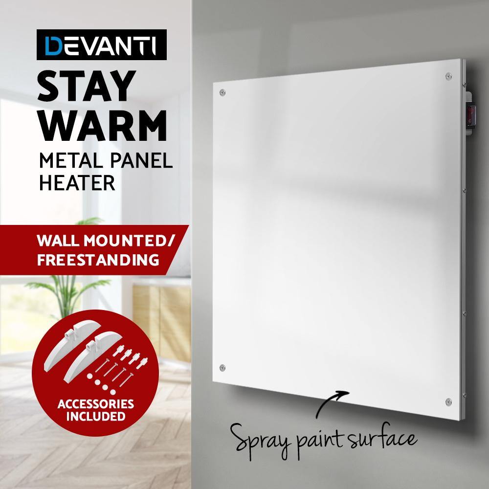 Devanti 450W Metal Wall Mount Panel Heater Infrared Slimline Portable Caravan White - Housethings 