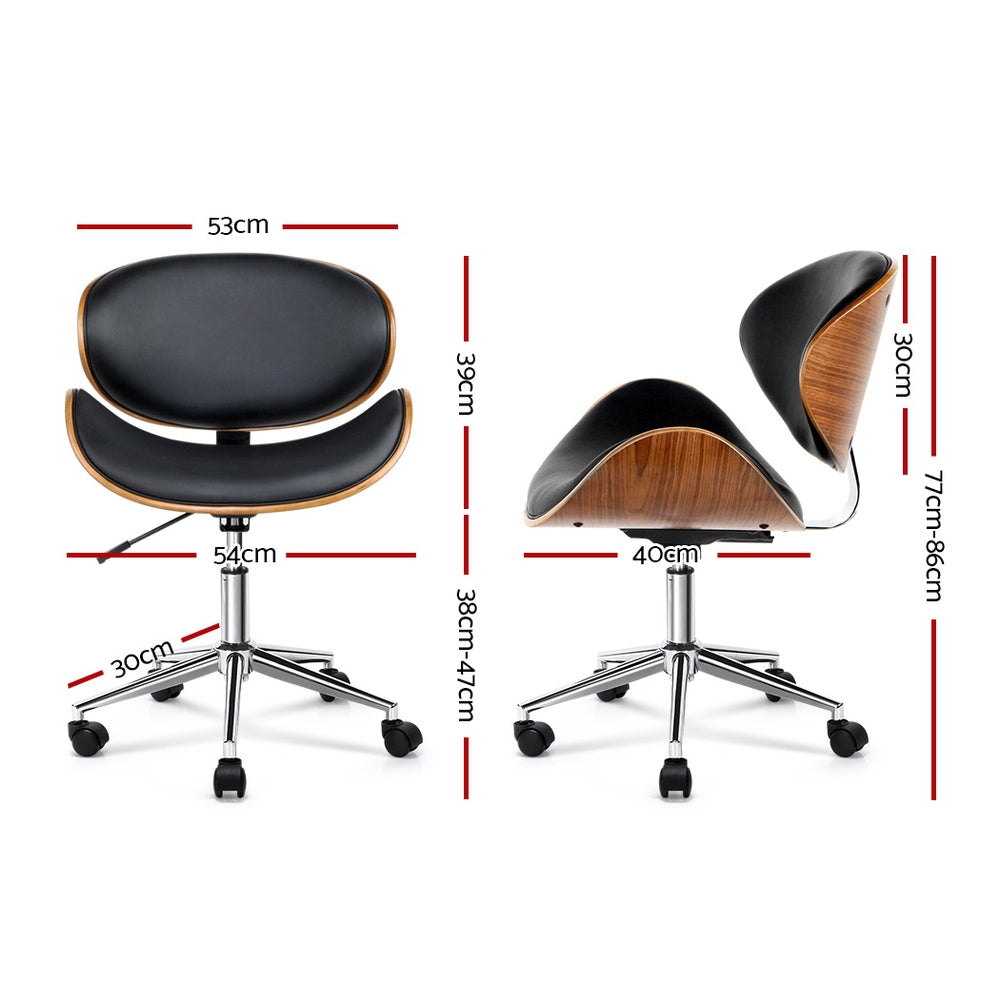 Wooden & PU Leather Office Desk Chair - Black - House Things Furniture > Office