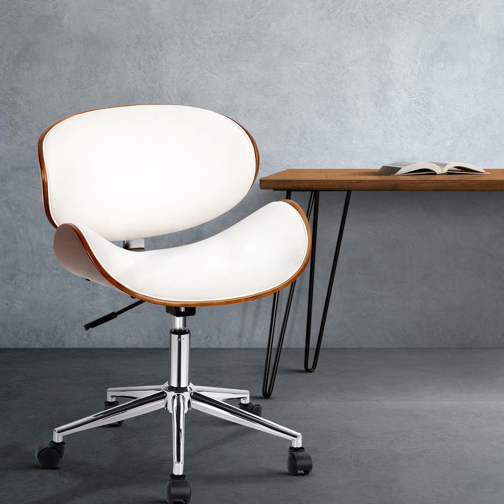 Wooden & Leather Office Desk Chair - White - House Things Furniture > Office