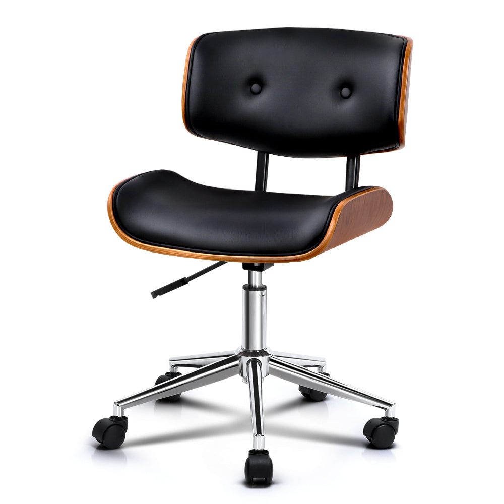 Wooden & PU Leather Office Desk Chair - Black - House Things Furniture > Office
