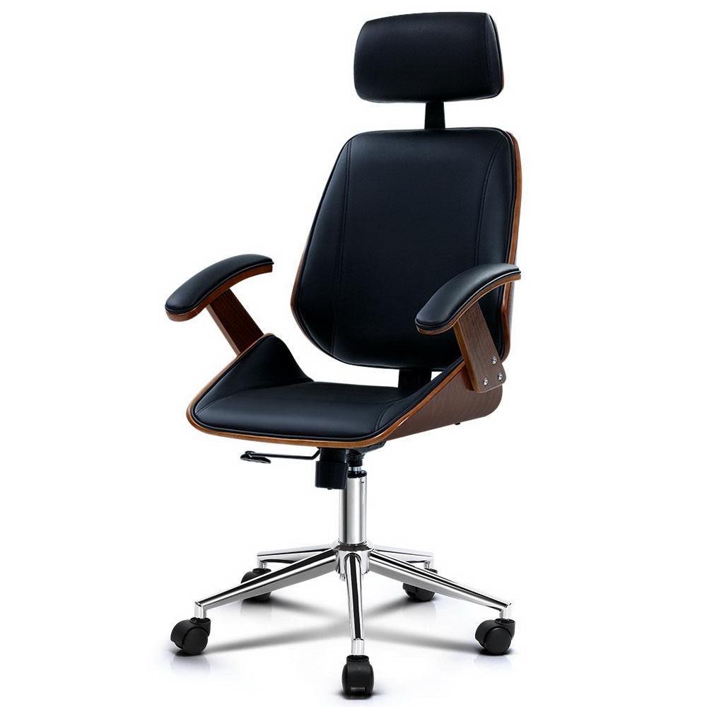 Executive Leather Wooden Office Chair Black - House Things Furniture > Office