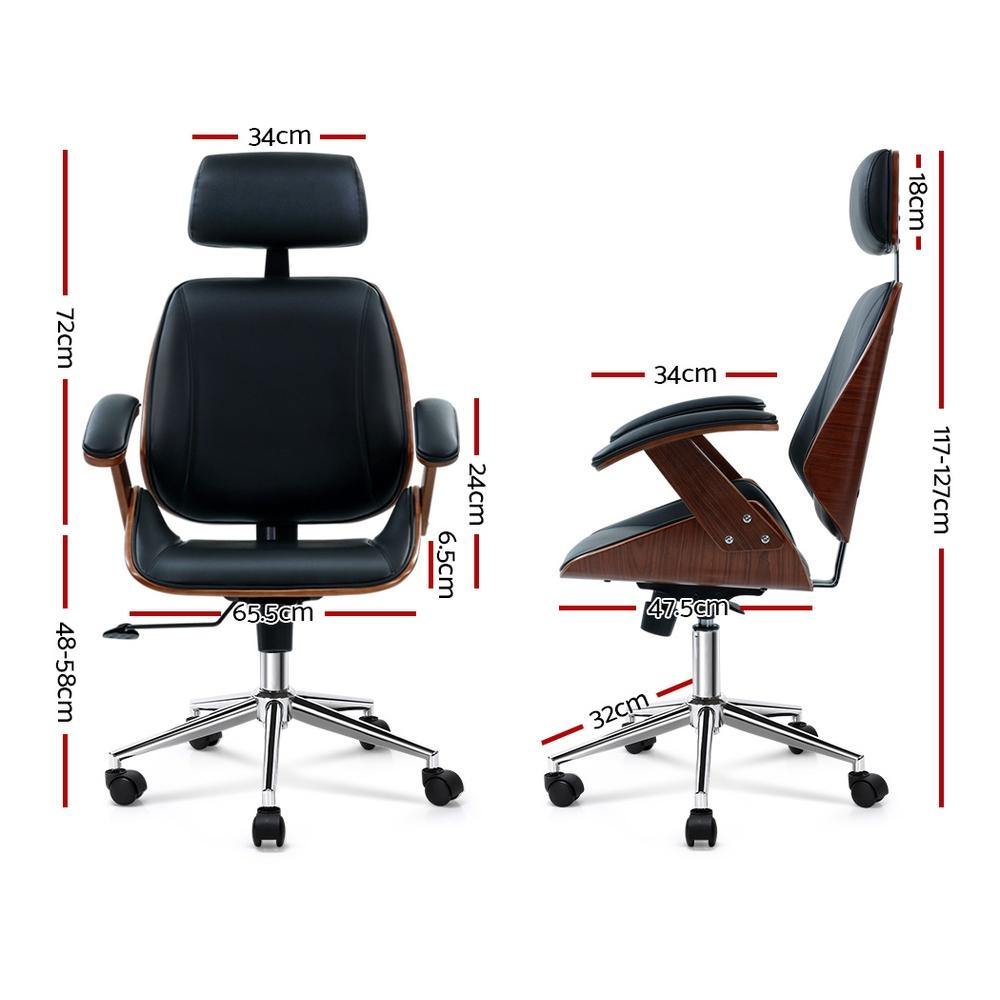 Executive Leather Wooden Office Chair Black - House Things Furniture > Office