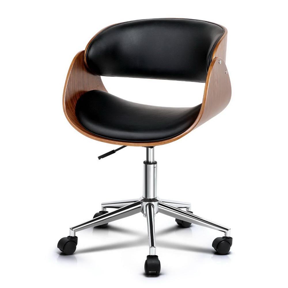 Wooden & PU Leather Office Desk Chair - Black - Housethings 