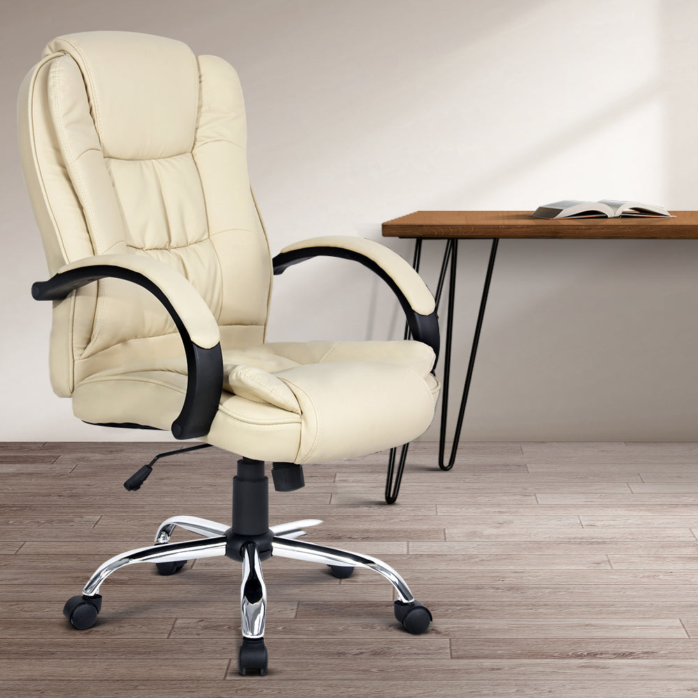Office Chair PU Leather Seat Beige - House Things Furniture > Office