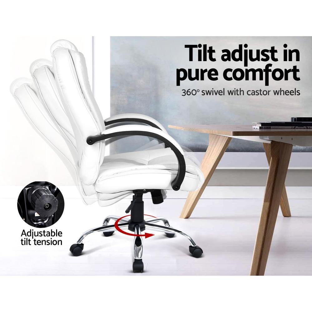 PU Leather Padded Office Desk Computer Chair - White - House Things Furniture > Office