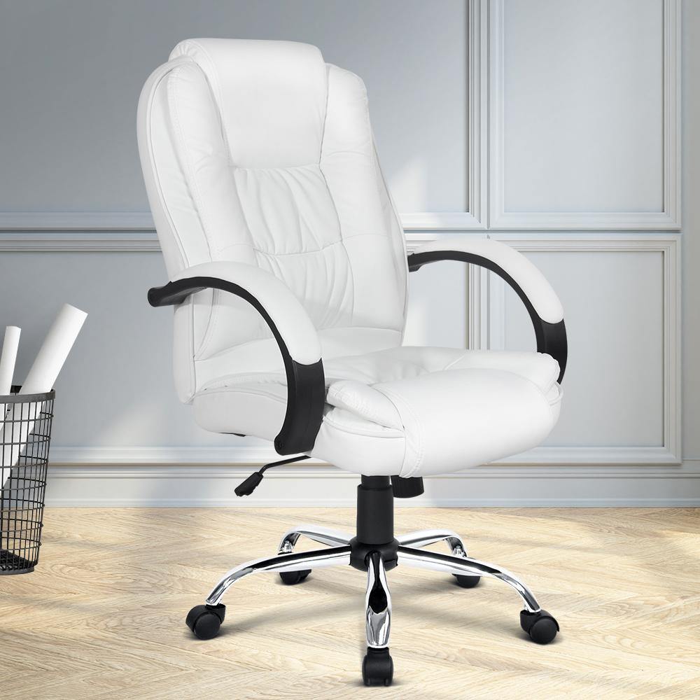 PU Leather Padded Office Desk Computer Chair - White - House Things Furniture > Office
