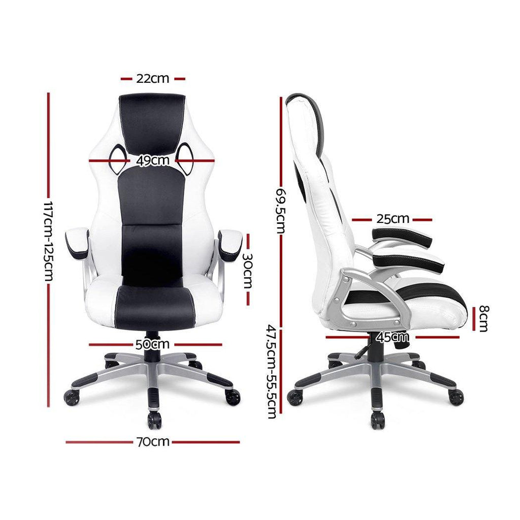 PU Leather Racing Style Office Desk Chair - Black &White - Housethings 