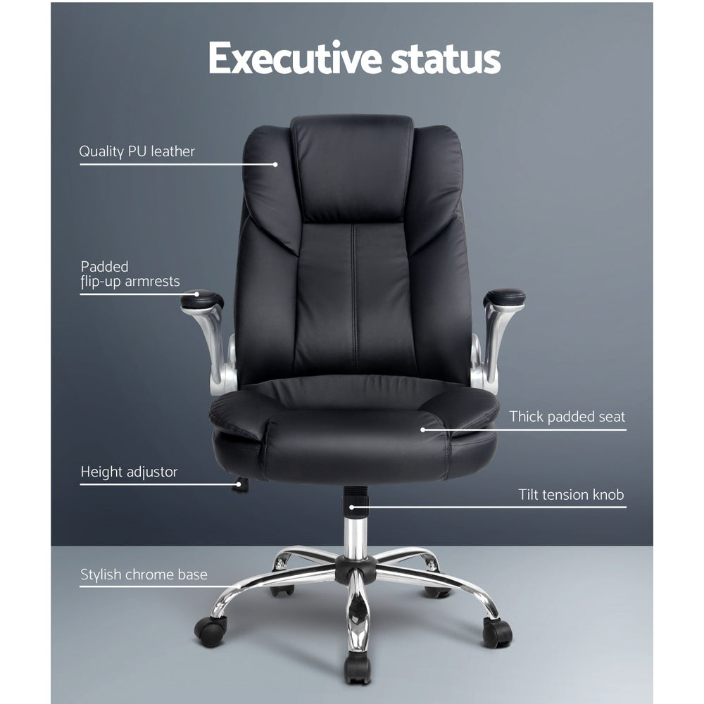 PU Leather Executive Office Desk Chair - Black - House Things Furniture > Office