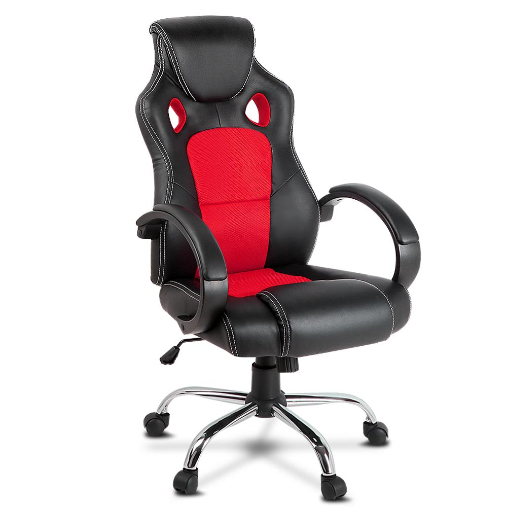 Racing Style PU Leather Office Desk Chair - Red - House Things Furniture > Office