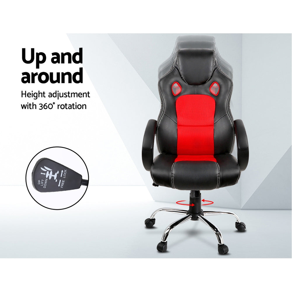 Racing Style PU Leather Office Desk Chair - Red - House Things Furniture > Office