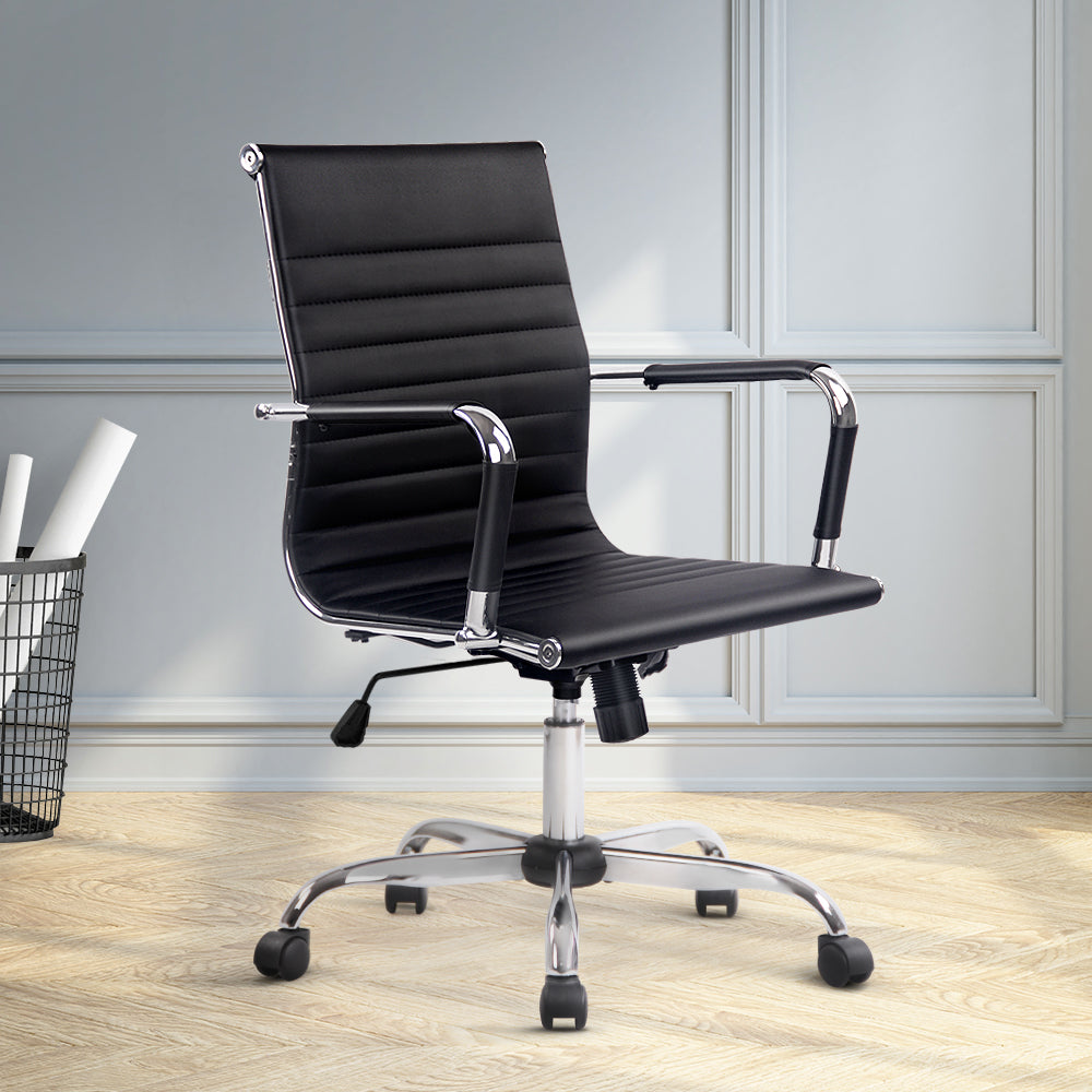 Eames Replica Office Chair Executive Mid Back Seating PU Leather Black - House Things Furniture > Office