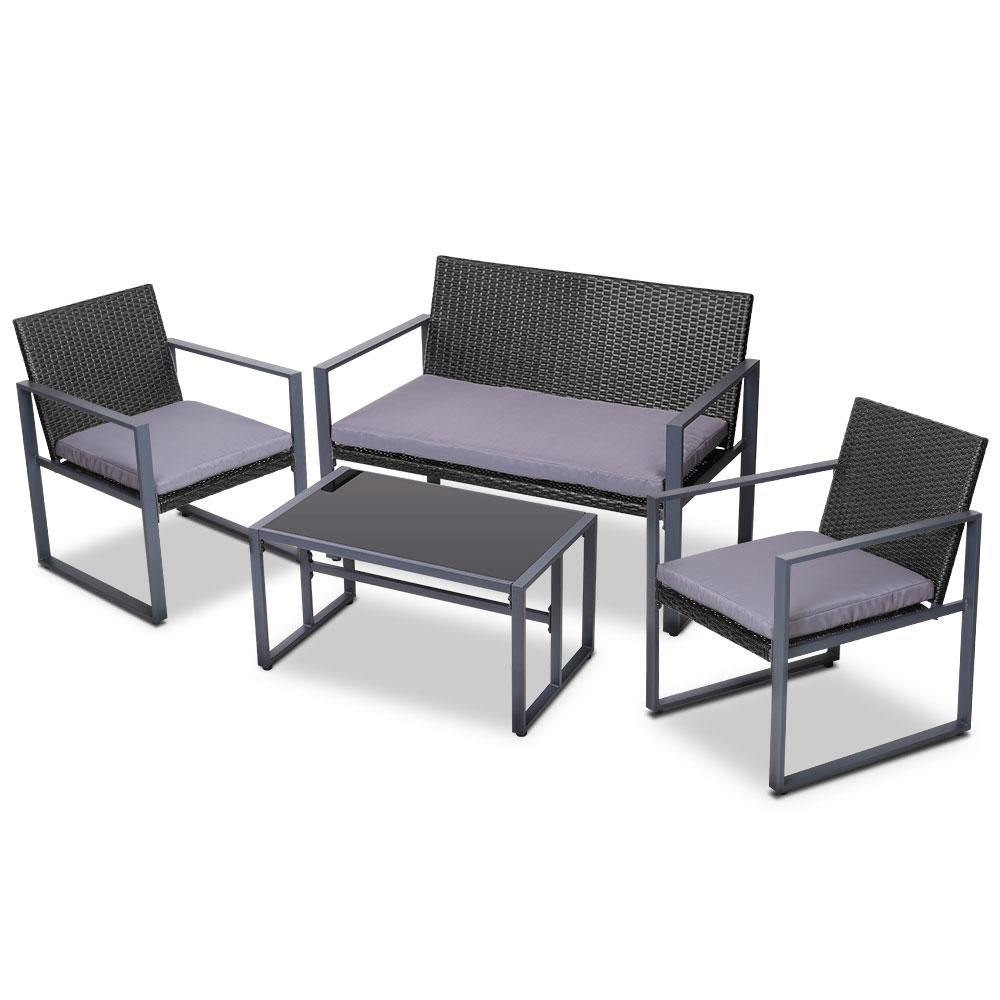 4PC Outdoor Furniture Patio Table Chair Black - House Things Furniture > Outdoor