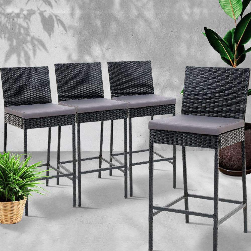 4 x Outdoor Bar Stools Dining Chairs Rattan Furniture - House Things Furniture > Outdoor
