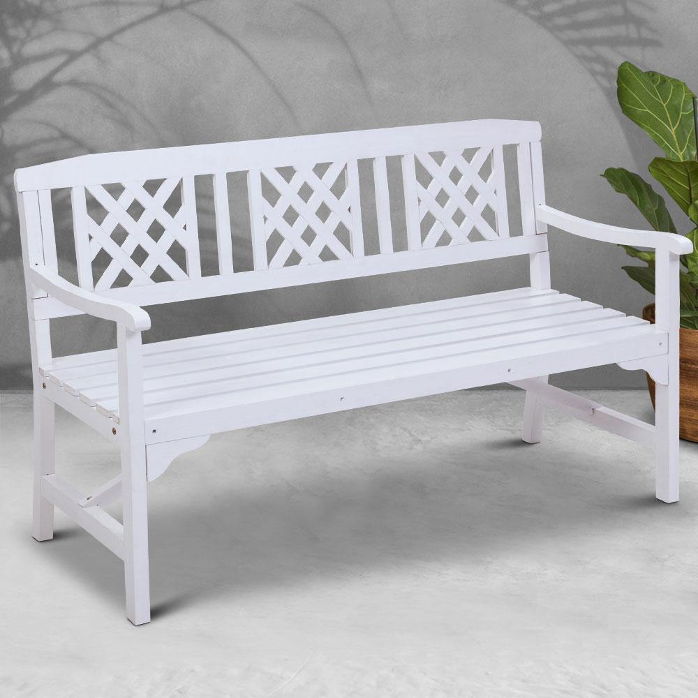 Garden Bench 3 Seat Timber Outdoor White - House Things Furniture > Outdoor