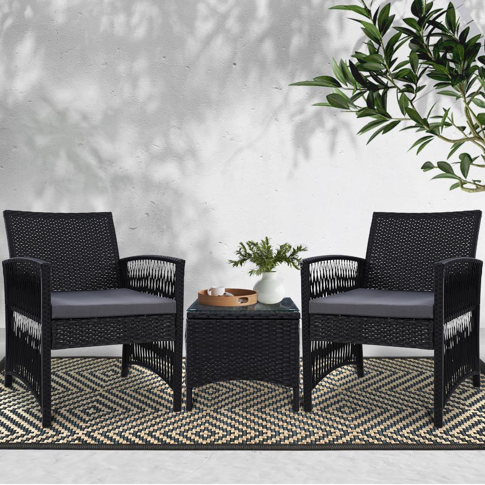 Wicker Dining Set Chairs & Table 3 Piece - House Things Furniture > Outdoor