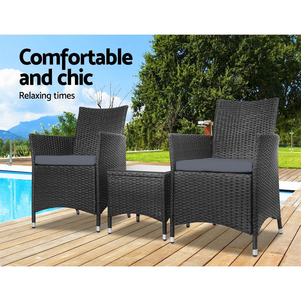 3 Piece Wicker Outdoor Furniture Set - Black - House Things Furniture > Outdoor