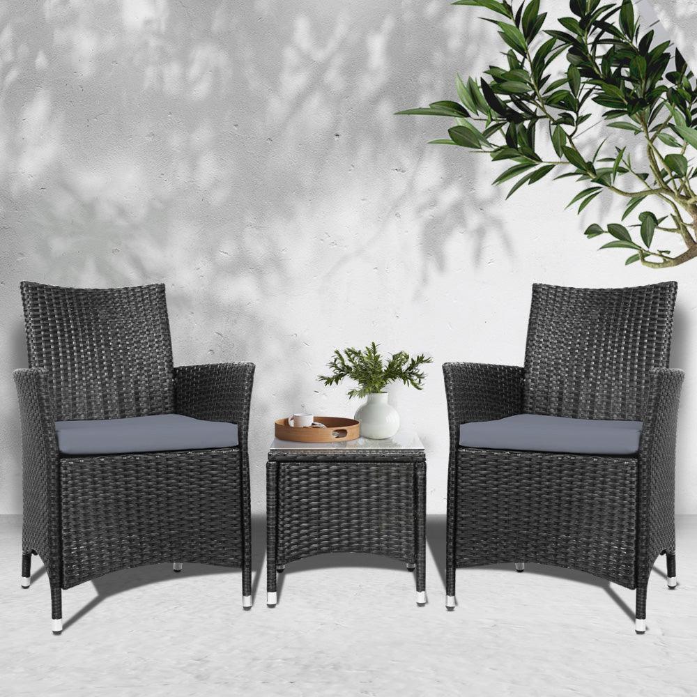 3 Piece Wicker Outdoor Furniture Set - Black - House Things Furniture > Outdoor