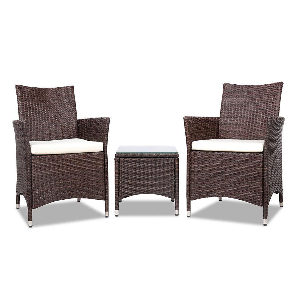 3 Piece Wicker Outdoor Furniture Set - Brown - House Things Furniture > Outdoor