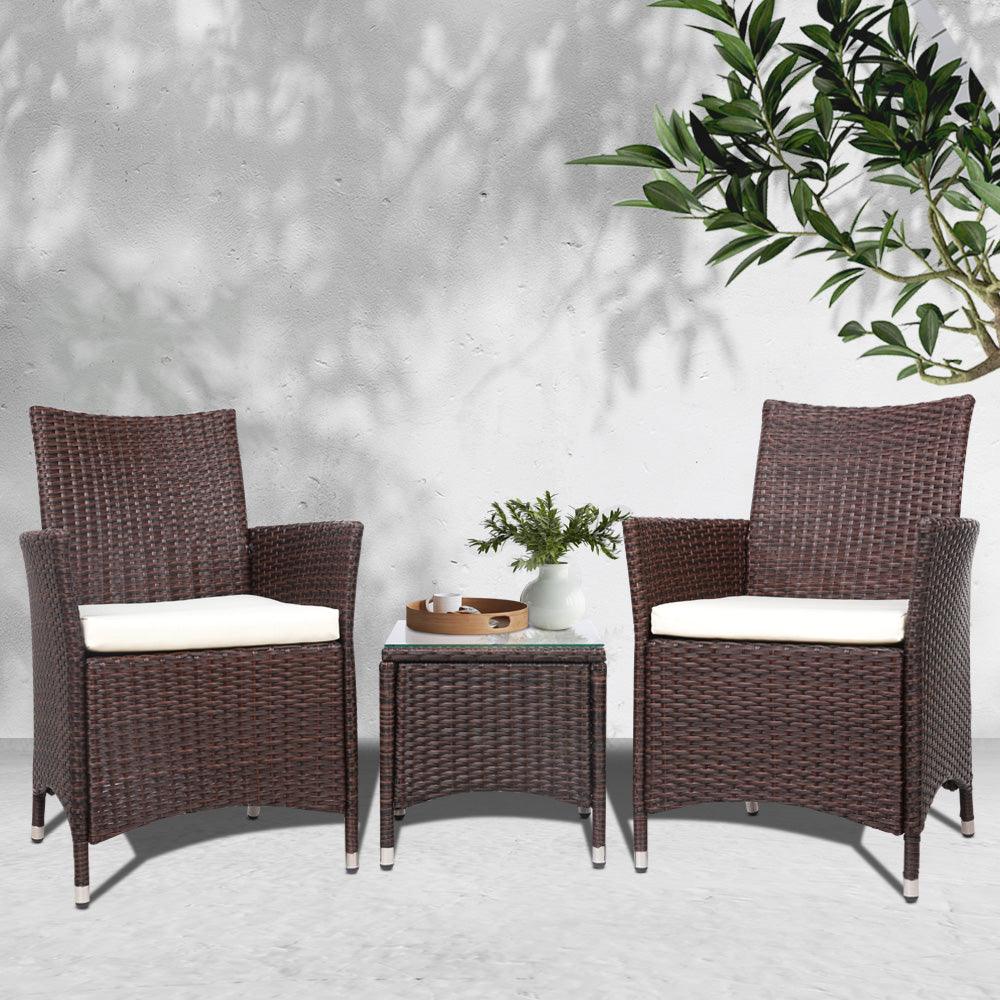 3 Piece Wicker Outdoor Furniture Set - Brown - House Things Furniture > Outdoor