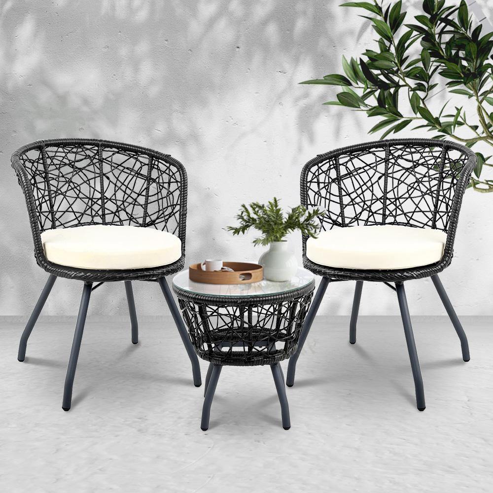 Round Outdoor Chair and Table - Black - House Things Furniture > Outdoor
