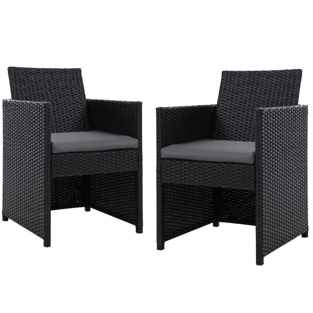 2 x Wicker Outdoor Dining Chairs  Black - Housethings 